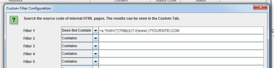 Regular expression used in Screaming Frog custom filter