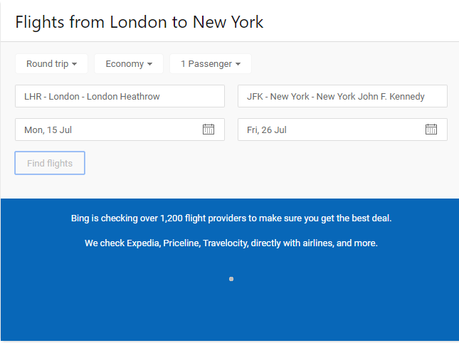 Bing flight search